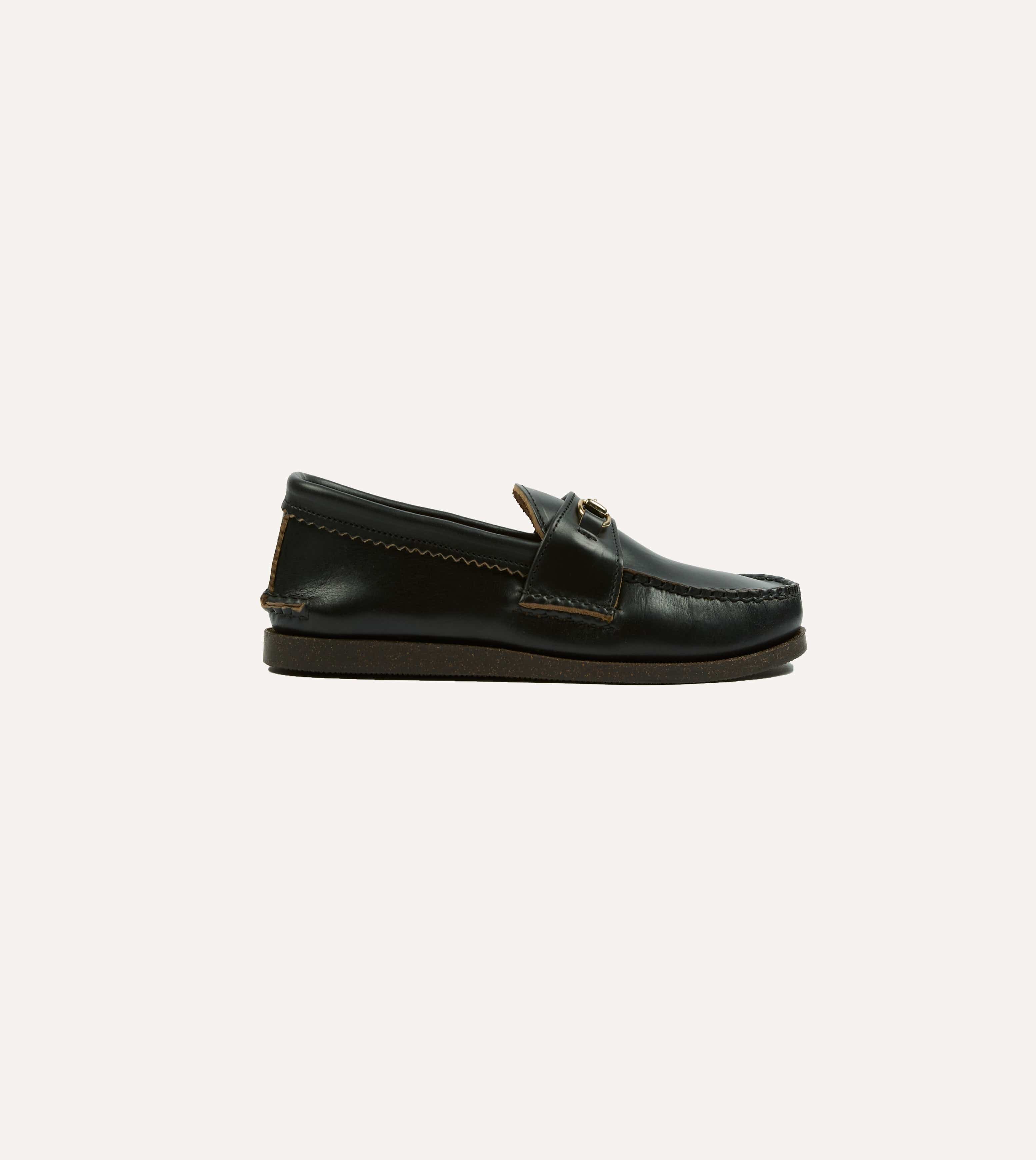 Yuketen Black Leather Bit Loafer with Camp Sole - Image 4